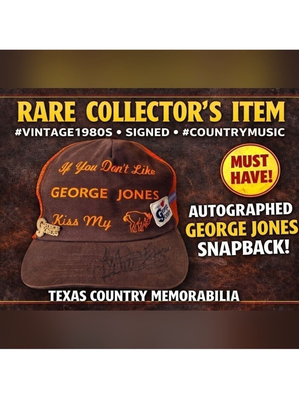 George Jones Autographed Vintage 1980s Snapback Hat Jones Country Park Texas